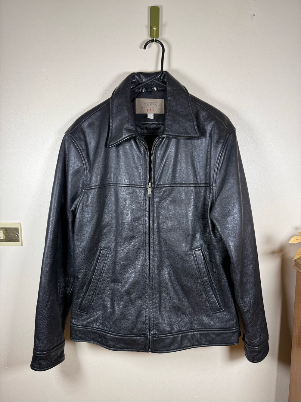 GUESS Men’s S Black Genuine Leather Full Zip Jacket 100% Leather Y2K